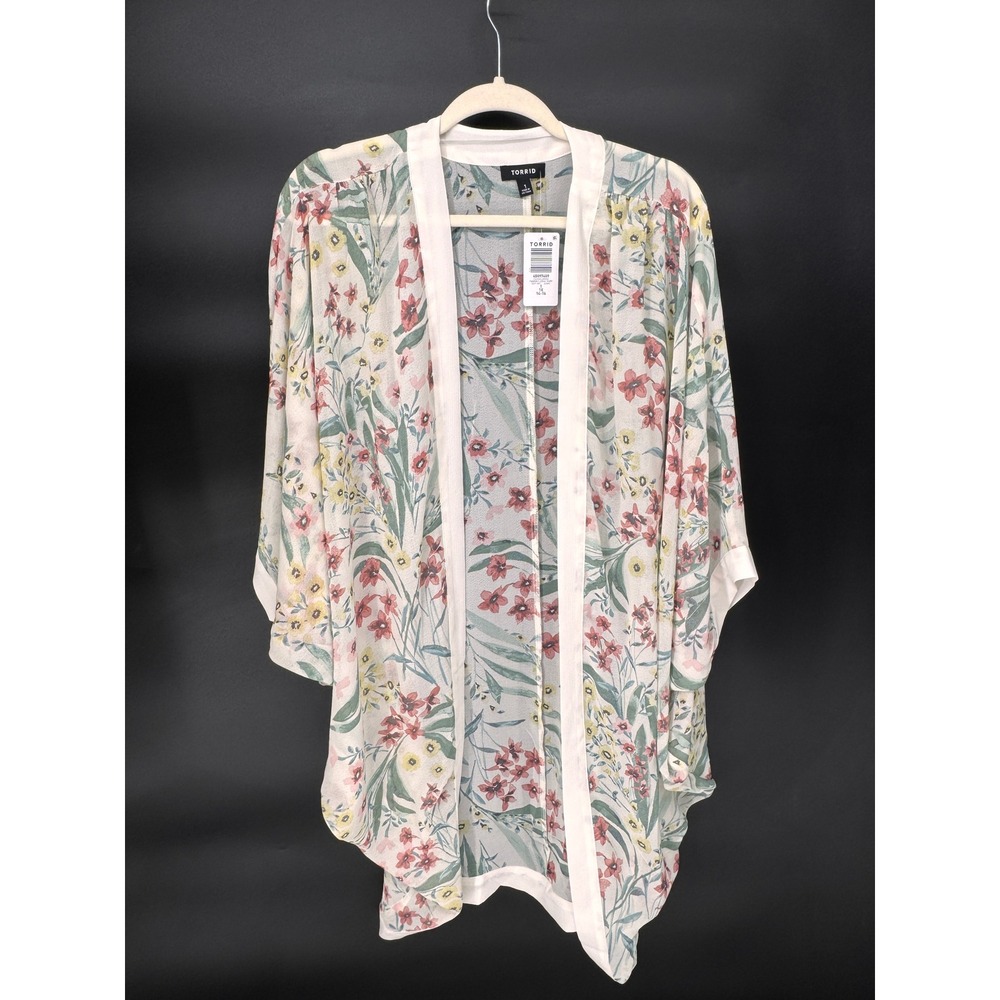 Torrid Kimono Women 1 Ivory NWT Fawna Floral Cocoon Sheer Lightweight Topper